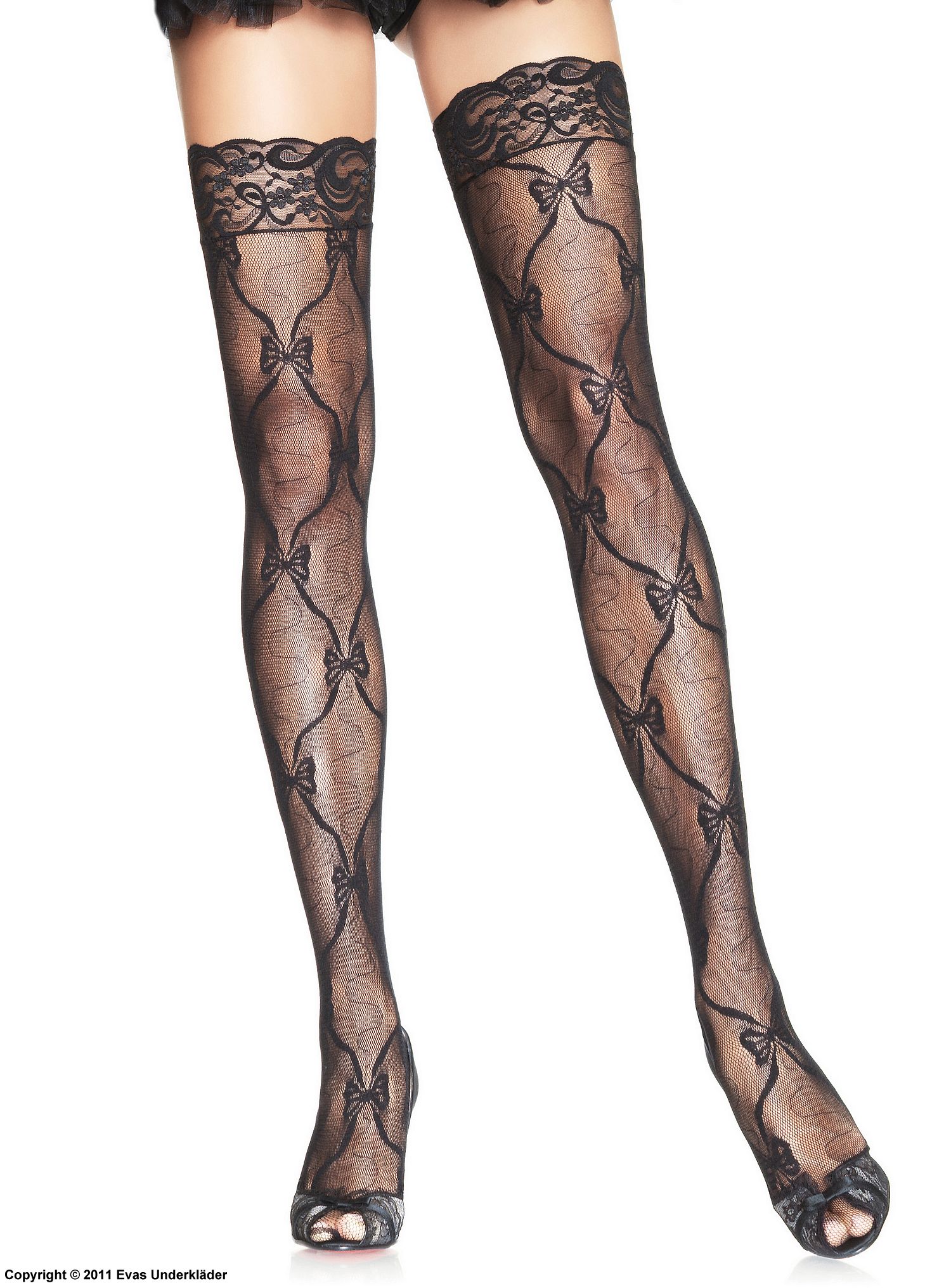 Thigh high stockings with woven ribbon patterns, plus size